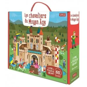 COFFRET PUZZLE GEANT / LIVRE SASSI : LES CHEVALIERS DU MOYEN AGE - 60 PIECES