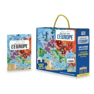 COFFRET PUZZLE / LIVRE SASSI : VOYAGE DECOUVRE EXPLORE L'EUROPE - 210 PIECES