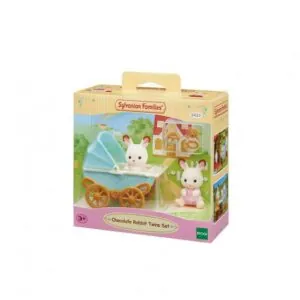 JUMEAUX LAPIN CHOCOLAT ET POUSSETTE DOUBLE - SYLVANIAN FAMILIES