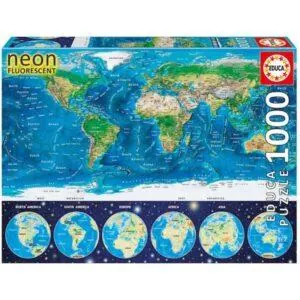 PUZZLE EDUCA - NEON FLUORESCENT : CARTE DU MONDE - 1000 PIECES