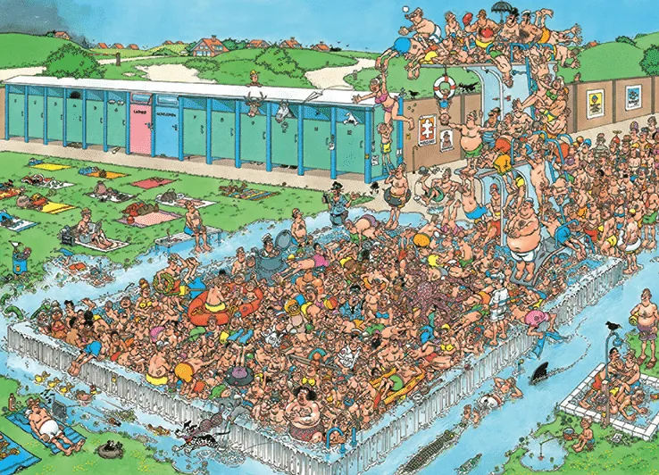 PUZZLE JAN VAN HAASTEREN : EMBOUTEILLAGES A LA PISCINE - 1000 PIECES – Image 2