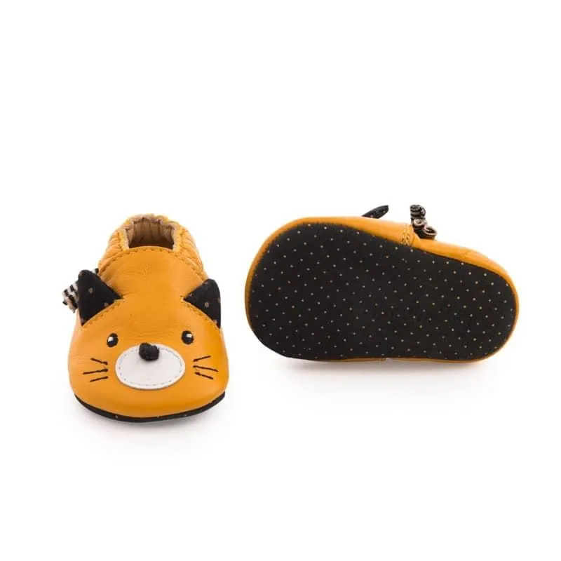 CHAUSSONS CUIR - CHAT MOUTARDE - LES MOUSTACHES - MOULIN ROTY - 0/6 MOIS – Image 3