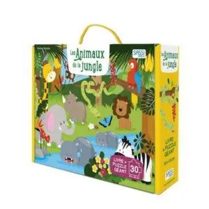 COFFRET SASSI : LES ANIMAUX DE LA JUNGLE  LIVRE + PUZZLE GEANT 30 PIECES
