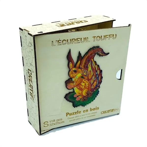 PUZZLE BOIS - BOITE BOIS - ECUREUIL TOUFFU - 118 PIECES