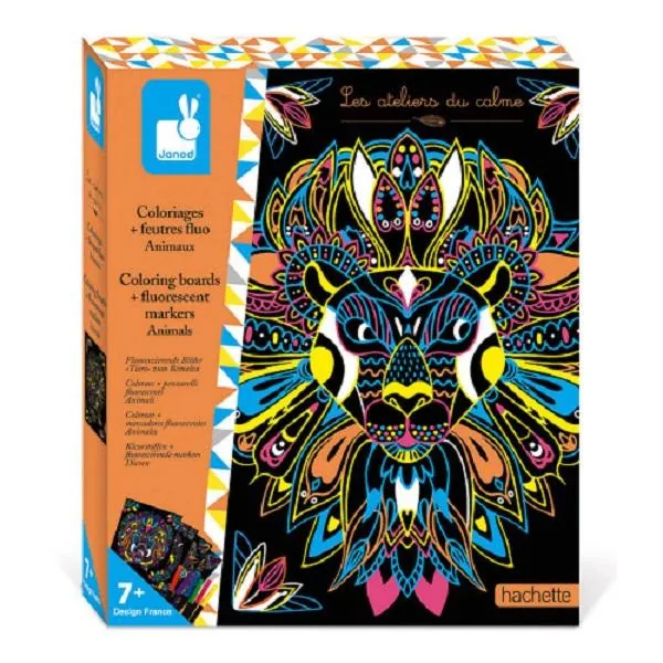 COLORIAGES + FEUTRES FLUO ANIMAUX - JANOD