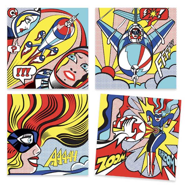 COFFRET FEUTRES PINCEAUX ET DECALCOMANIES - CHRISTIAN MONTENEGRO INSPIRED BY R. LICHTENSTEIN - HEROES - DJECO – Image 3
