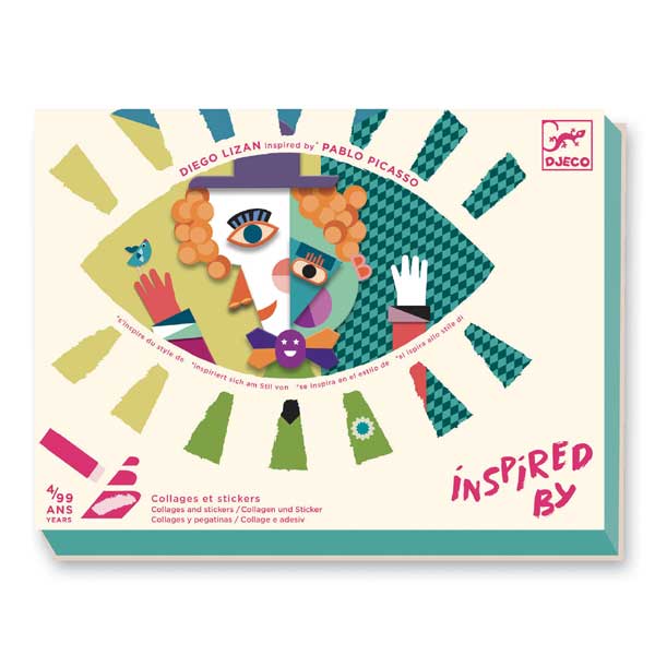 COFFRET COLLAGES ET STICKERS - DIEGO LIZAN INSPIRED BY P. PICASSO - TETES AU CARRE - DJECO