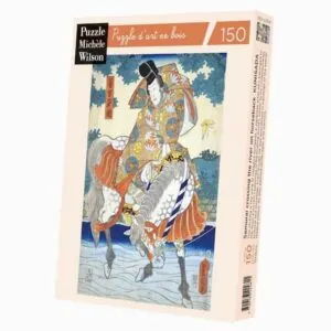 PUZZLE BOIS WILSON - U.KUNISADA : SAMOURAI TRAVERSANT LA RIVIERE A CHEVAL - 150 PIECES