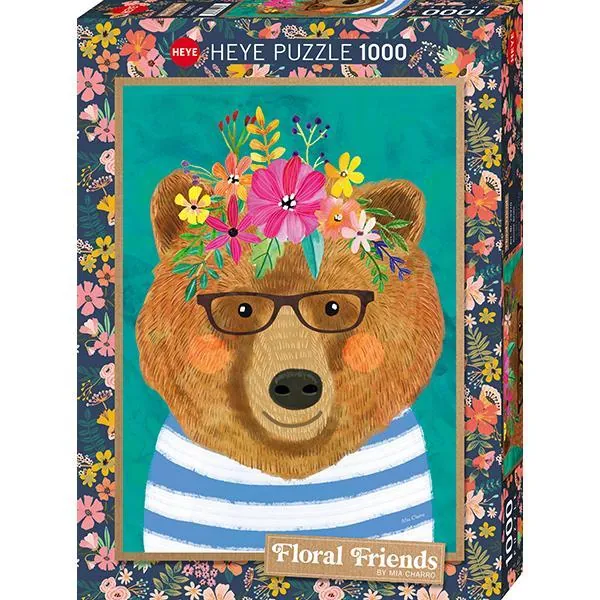 PUZZLE HEYE - FLORAL FRIENDS - M. CHARRO : DOUX OURS BRUN - 1000 PIECES