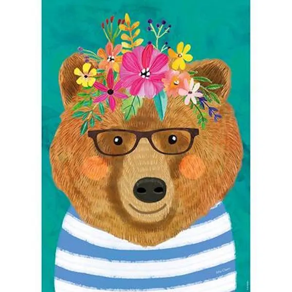 PUZZLE HEYE - FLORAL FRIENDS - M. CHARRO : DOUX OURS BRUN - 1000 PIECES – Image 2