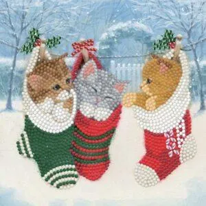CARTE A DIAMANTER : 3 CHATONS DE NOEL - CRYSTAL ART