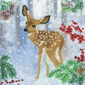 CARTE A DIAMANTER : FAON DANS LA NEIGE - CRYSTAL ART
