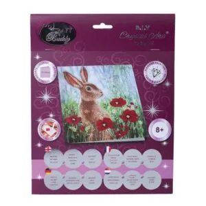 CARTE A DIAMANTER : LES COQUELICOTS SAUVAGES ET LE LIEVRE - CRYSTAL ART