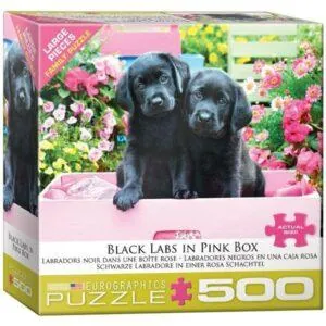 PUZZLE EUROGRAPHICS : LABRADORS DANS UNE BOITE ROSE - 500 PIECES