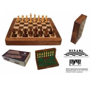 JEU ÉCHECS MAGNÉTIQUE PLIABLE 25CM (ACACIA)