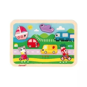 PUZZLE JANOD ENCASTREMENT CHUNKY 2 EN 1 : LES VEHICULES - 7 PIECES