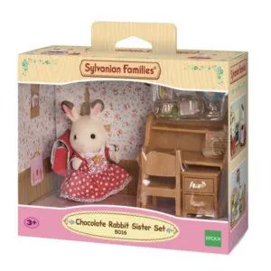 FILLE LAPIN CHOCOLAT ET BUREAU - SYLVANIAN FAMILIES