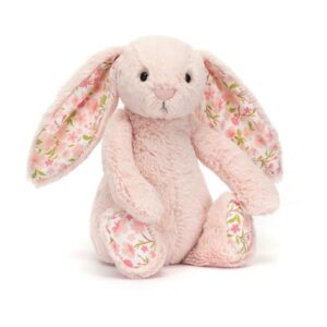 PELUCHE PETIT LAPIN ROSE POUDRE OREILLES TISSU FLEURI CERISE - JELLYCAT