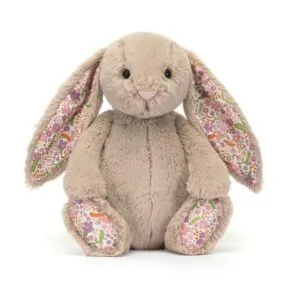 PELUCHE LAPIN BEIGE OREILLES TISSU FLEURI PETALE ORIGINAL - JELLYCAT