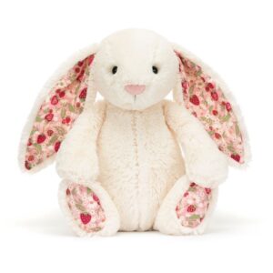 PELUCHE LAPIN CREME OREILLES TISSU FLEURI FRAISE ORIGINAL - JELLYCAT