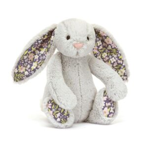 PELUCHE PETIT LAPIN GRIS ARGENT OREILLES TISSU FLEURI - JELLYCAT