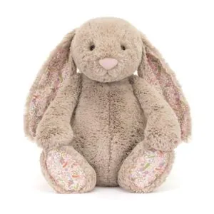 PELUCHE GRAND LAPIN BEIGE OREILLES TISSU FLEURI PETALE - JELLYCAT