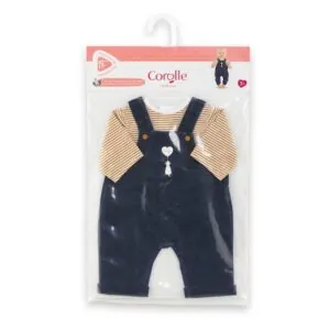 ENSEMBLE SALOPETTE MARINE ET T SHIRT MANCHES LONGUES POUPON 42 CM - COROLLE