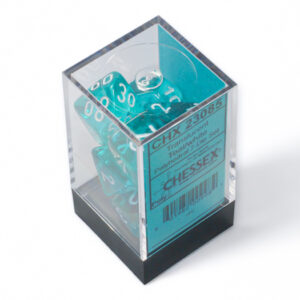 SET DE 7 DÉS - TRANSPARENT SARCELLE:BLANC- CHX23085