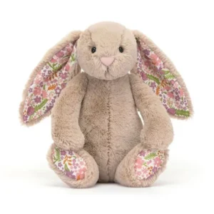 PELUCHE PETIT LAPIN BEIGE OREILLES TISSU FLEURI PETALE - JELLYCAT