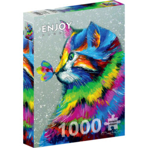 PUZZLE ENJOY : CHAT ET PAPILLON ECLATANT - 1000 PIECES